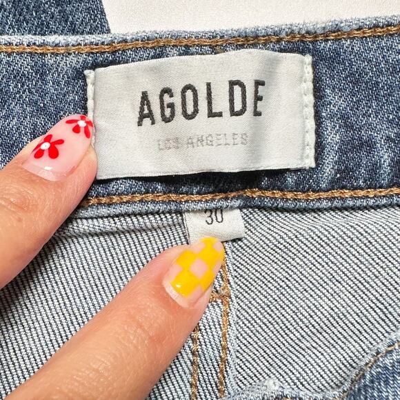 Agolde Willow Mid Rise Slim Straight Jean Cropped Rush Blue Wash Women 30 - Picture 4 of 8